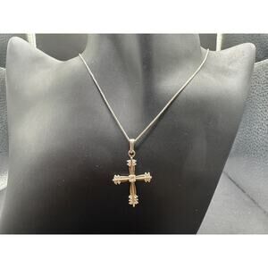 Vintage Avon Sterling Silver 925 Cubic Zirconia Cross Pendant Necklace 18"